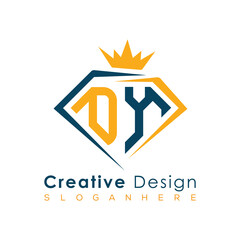 Luxury Initial Letter Monogram in Pentagon Diamond Shape with Royal Crown for Premium Branding & High-End Logo Design
