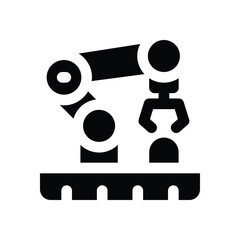 robot arm glyph icon. Strong and solid vector icon for websites, mobile interfaces, presentations, and visual branding. High quality and easy to edit.