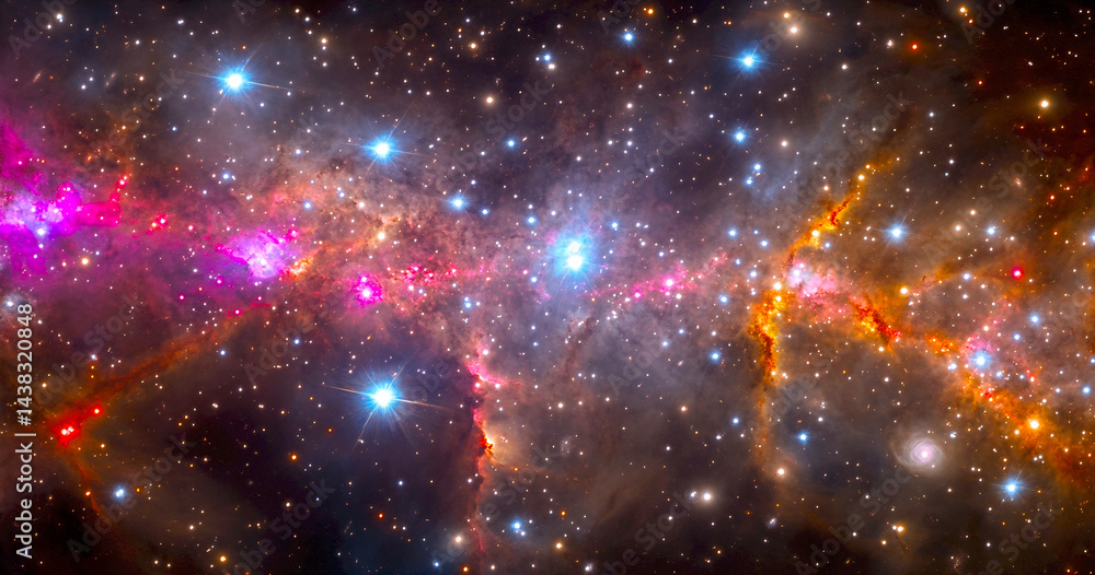 Aufkleber Vivid Space Image of Stars and Nebulae in a Colorful Cosmic Landscape : Generative AI