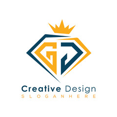 Luxury Initial Letter Monogram in Pentagon Diamond Shape with Royal Crown for Premium Branding & High-End Logo Design
