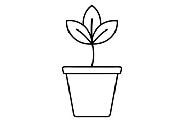 Tiny Plant Sprout In Pot Line Art vector illustration