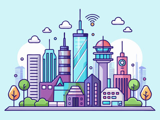 Obraz premium smart city line art collection