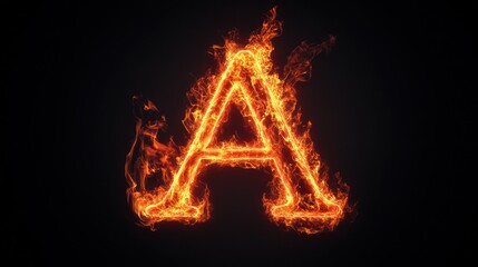 Fiery letter A against black background, alphabet fire, design element