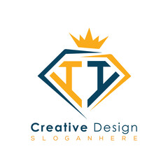 Luxury Initial Letter Monogram in Pentagon Diamond Shape with Royal Crown for Premium Branding & High-End Logo Design
