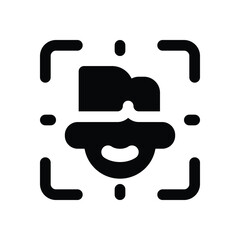 face recognition glyph icon. Strong and solid vector icon for websites, mobile interfaces, presentations, and visual branding. High quality and easy to edit.