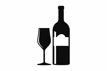Wine Bottle And Glass Silhouette vector illustration