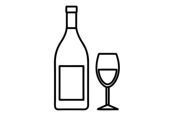 Wine Bottle And Glass Line Art vector illustration