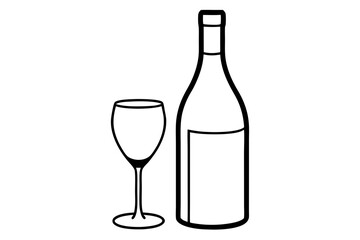 Wine Bottle And Glass Line Art vector illustration