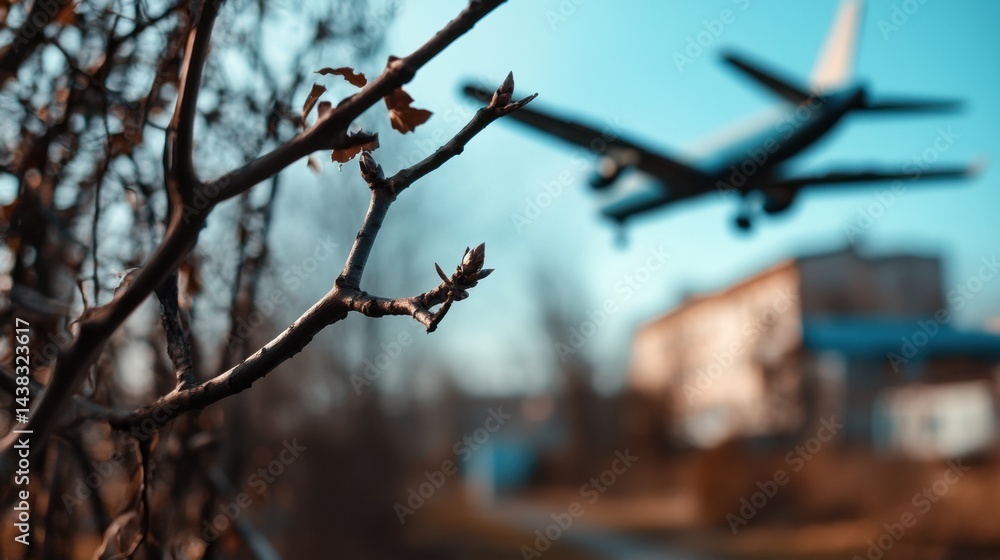 Poster the intricate branches of a barren tree are sharply in focus, juxtaposed with the indistinct form of