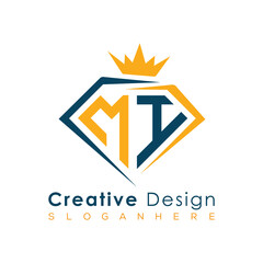 Luxury Initial Letter Monogram in Pentagon Diamond Shape with Royal Crown for Premium Branding & High-End Logo Design
