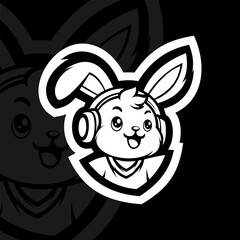 Bunny with headphone mascot esport logo illustration