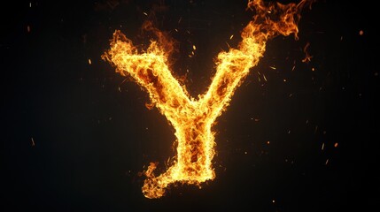 Fiery letter Y, dark background, alphabet fire, graphic design (1)