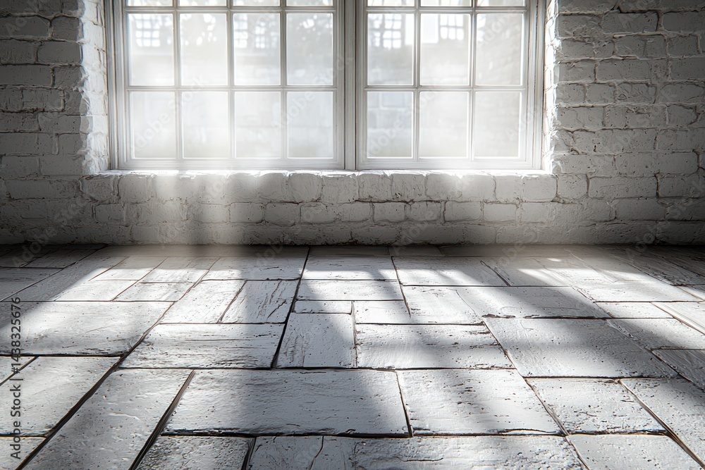 Poster sunlight streams through a large window into a light-filled room