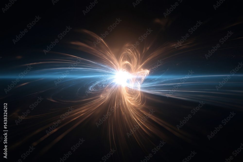 Poster abstract animation of a glowing pulsar emitting radiating waves of light and energy, creating a mesm