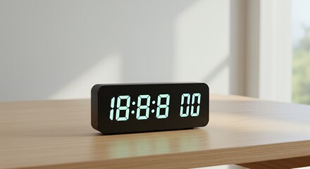 Digital clock showing time on table