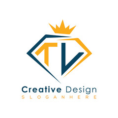 Luxury Initial Letter Monogram in Pentagon Diamond Shape with Royal Crown for Premium Branding & High-End Logo Design
