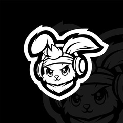 Angry bunny with headphone mascot esport logo illustration