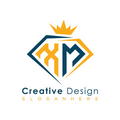 Luxury Initial Letter Monogram in Pentagon Diamond Shape with Royal Crown for Premium Branding & High-End Logo Design