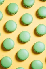 Obraz premium Colorful macarons dessert flatlay on vibrant bright background. Delicious sweet pastries arranged aesthetically, creating a cheerful and playful mood.