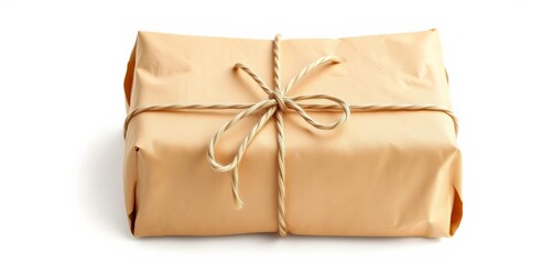 Aged brown paper parcel tied with twine, isolated on white, parcel,  concept