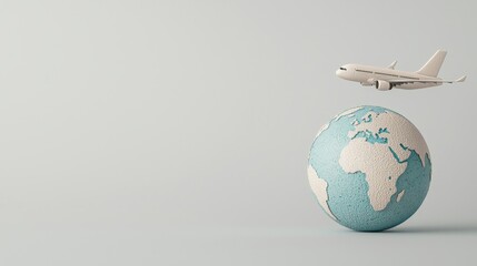 Fototapeta premium A model airplane hovers above a textured globe, symbolizing travel, exploration, and global connectivity.
