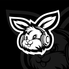 Cute rabbit with headphone mascot esport illustration