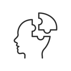 Human head with missing puzzle pieces. Representing a concept of problem solving, creativity, and cognitive function. Ideal for educational materials, business presentations, and psychological themes.