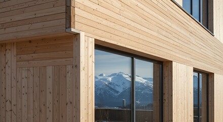 House exterior with wood and mountain view