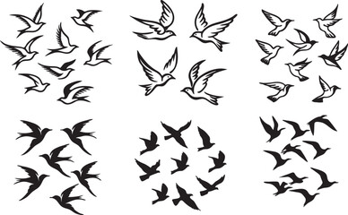 set of black silhouettes of birds