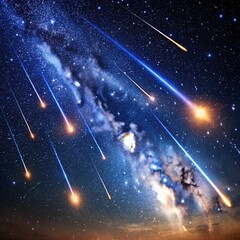 Meteor shower across a star-studded night sky