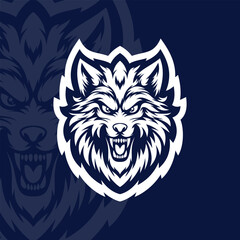 Angry wolf head mascot esport logo illustration