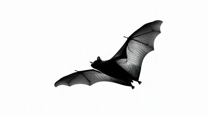 Bat in Flight with Extended Wings Against a White Background
