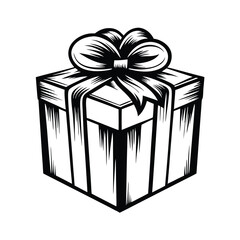 Monochrome Gift Box Clipart with Ribbon Bow, Simple Black and White Design