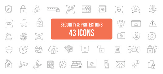 set of line icons security and protections, cyber security collections. Editable vector. set of vector icons