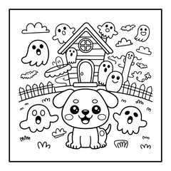 Naklejka premium Kawaii Dog Coloring Pages For Kids 