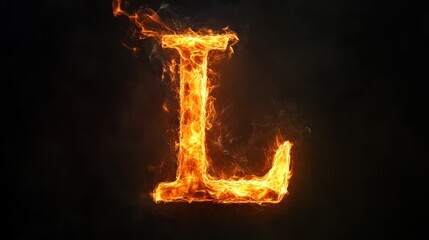 Fiery letter L, burning flames, dark background, alphabet design, graphic art