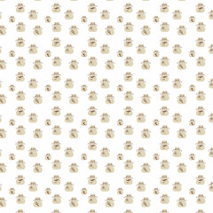 Background with spices in decorative bags with ties such as star anise, saffron, cumin and herbs.