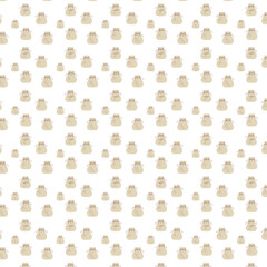 Background with spices in decorative bags with ties such as star anise, saffron, cumin and herbs.