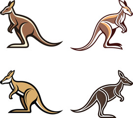 Modern kangaroo vector icon in dynamic pose. Sleek minimalist kangaroo illustration. Earthy brown animal logo design.