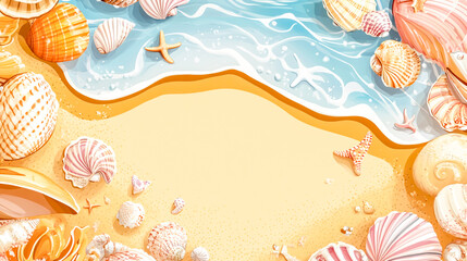 Naklejka premium Sea shell frame design with beach vector border