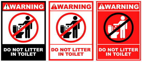 Set Prohibition warning do not litter in toilet public sign design vector illustration