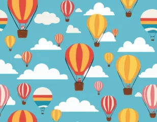 Hot Air Balloon Vector Illustration with Colorful Stripes, Basket, and Clouds for Travel, Adventure, and Festival Design.