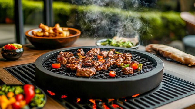 Smoky Charcoal Barbecue Grill with Sizzling Beef