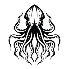 Intricate Octopus Silhouette, Black and White Sea Creature Design, Isolated