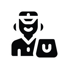 delivery man glyph icon. Strong and solid vector icon for websites, mobile interfaces, presentations, and visual branding. High quality and easy to edit.