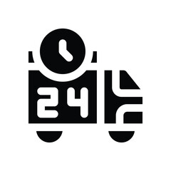 delivery 24 hour glyph icon. Strong and solid vector icon for websites, mobile interfaces, presentations, and visual branding. High quality and easy to edit.