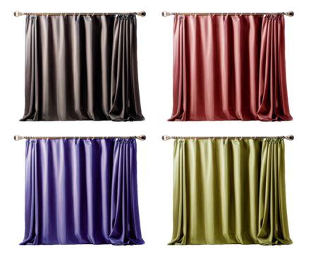 set of closed curtains in four colors isolated on white background