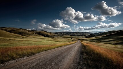 Scenic journey on a rural road tranquil rolling hills photography