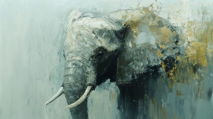 A majestic African elephant standing tall in a foggy savanna. Its imposing stature and wise eyes reflect the beauty and strength of the animal kingdom.  The soft.