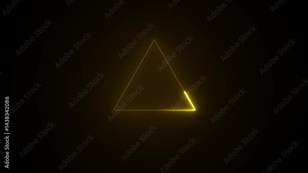Poster triangle glowing line border, alpha channel, seamless loop neon triangle loading icon animation back